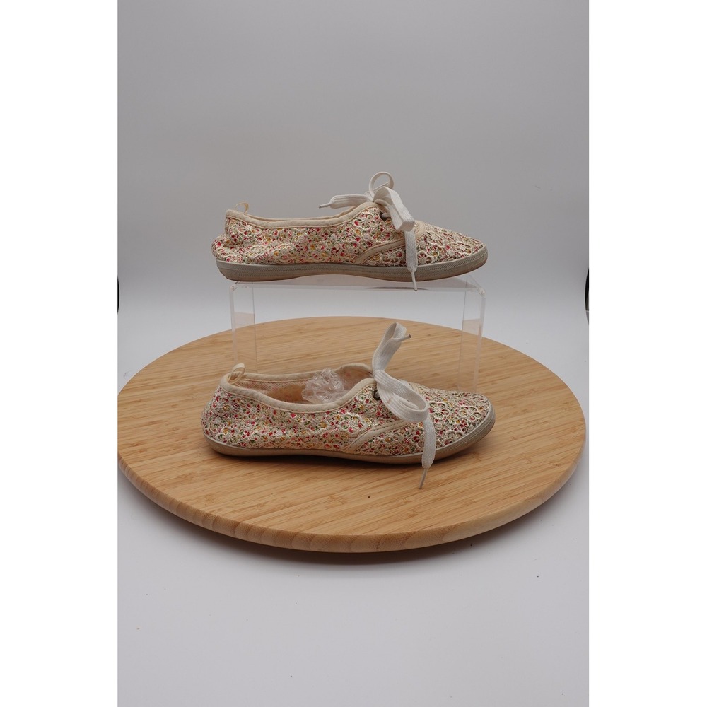 Love Shoes Womens Size 10 41 Beige Lace Floral Canvas Flats Casual Embroidered